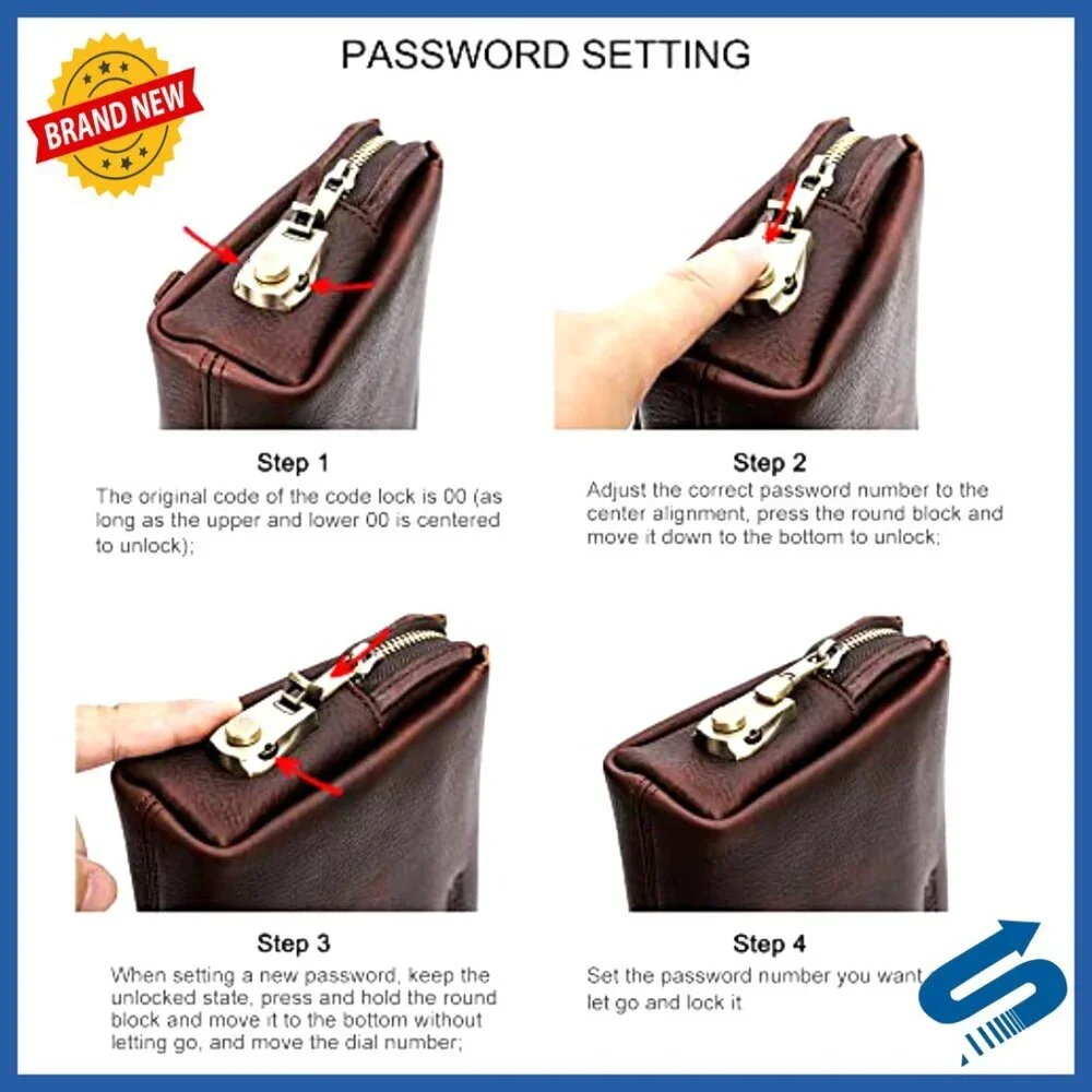 Men's Anti-Theft Leather Clutch Wallet with Lock Large Capacity Travel Organizer
